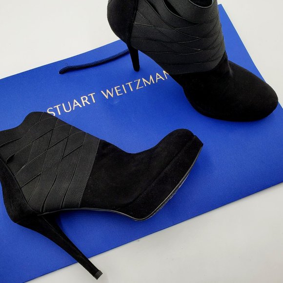 Stuart Weitzman - Black Suede Platform Booties - Picture 1 of 16
